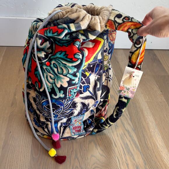 NWT Johnny Was Moda Cozy Soft Drawstring Bag No Blanket Boho Floral Multicolor - Picture 6 of 10
